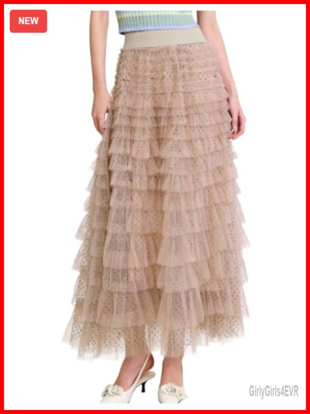 Maxi Tulle Skirt Tiered Ruffle Polka Dot Layered Petticoat